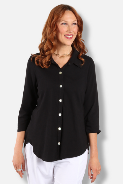 Button Down Scallop Shirt - Black