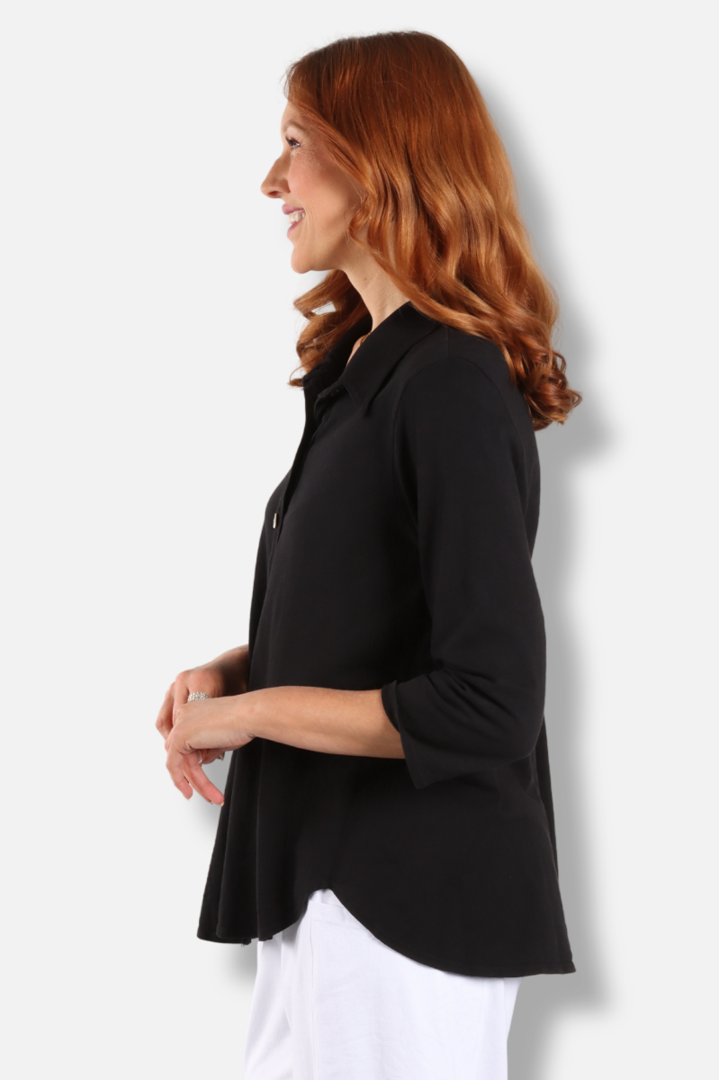 Button Down Scallop Shirt - Black
