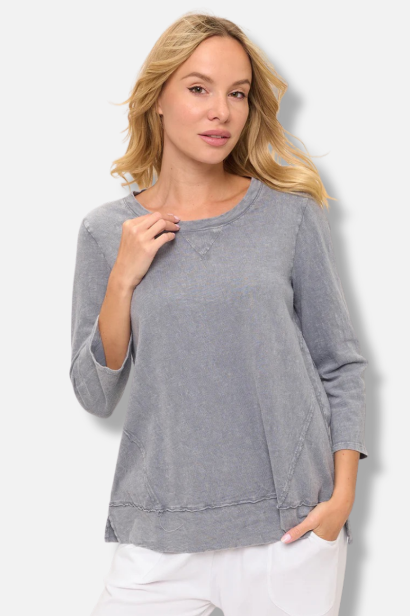 3/4 Sleeves V-Notch Top - Silver 