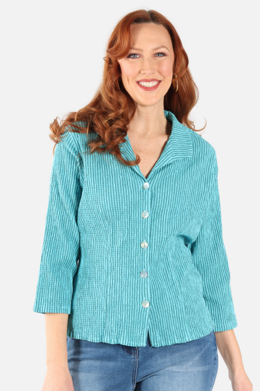 3/4 Sleeve Shirt - Atoll Stripe Crinkle