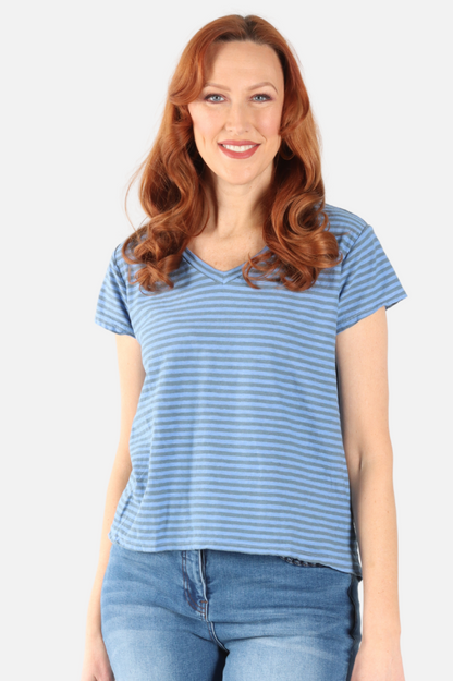 V-Neck Crop Top - Forget-me-not Stripe