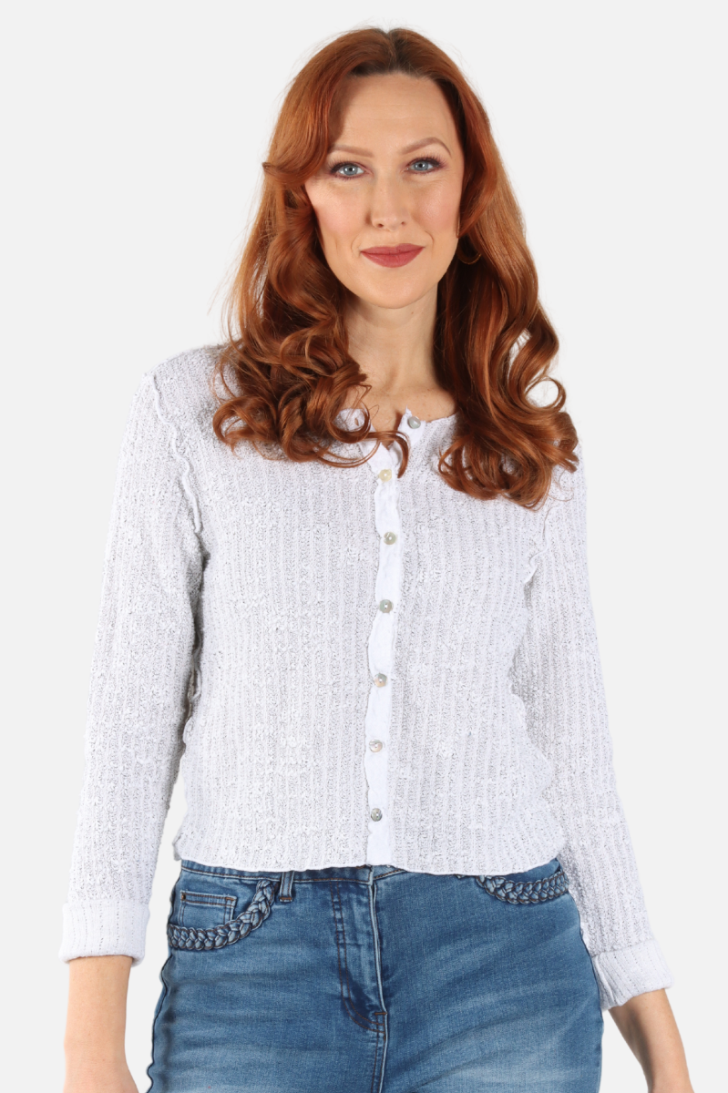 Crop Cardigan - White Sweater Knit