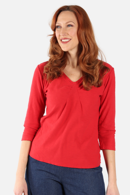 Tuck Front Tee - Cherry