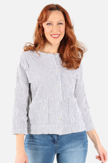 3/4 Sleeve Cropped Jacket - White Stripe