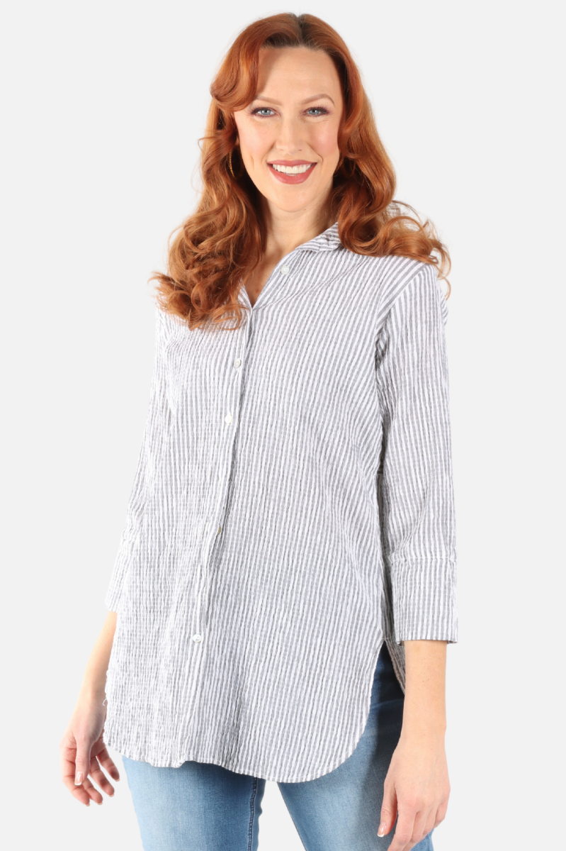 Easy Shirt - White Stripe Crinkle