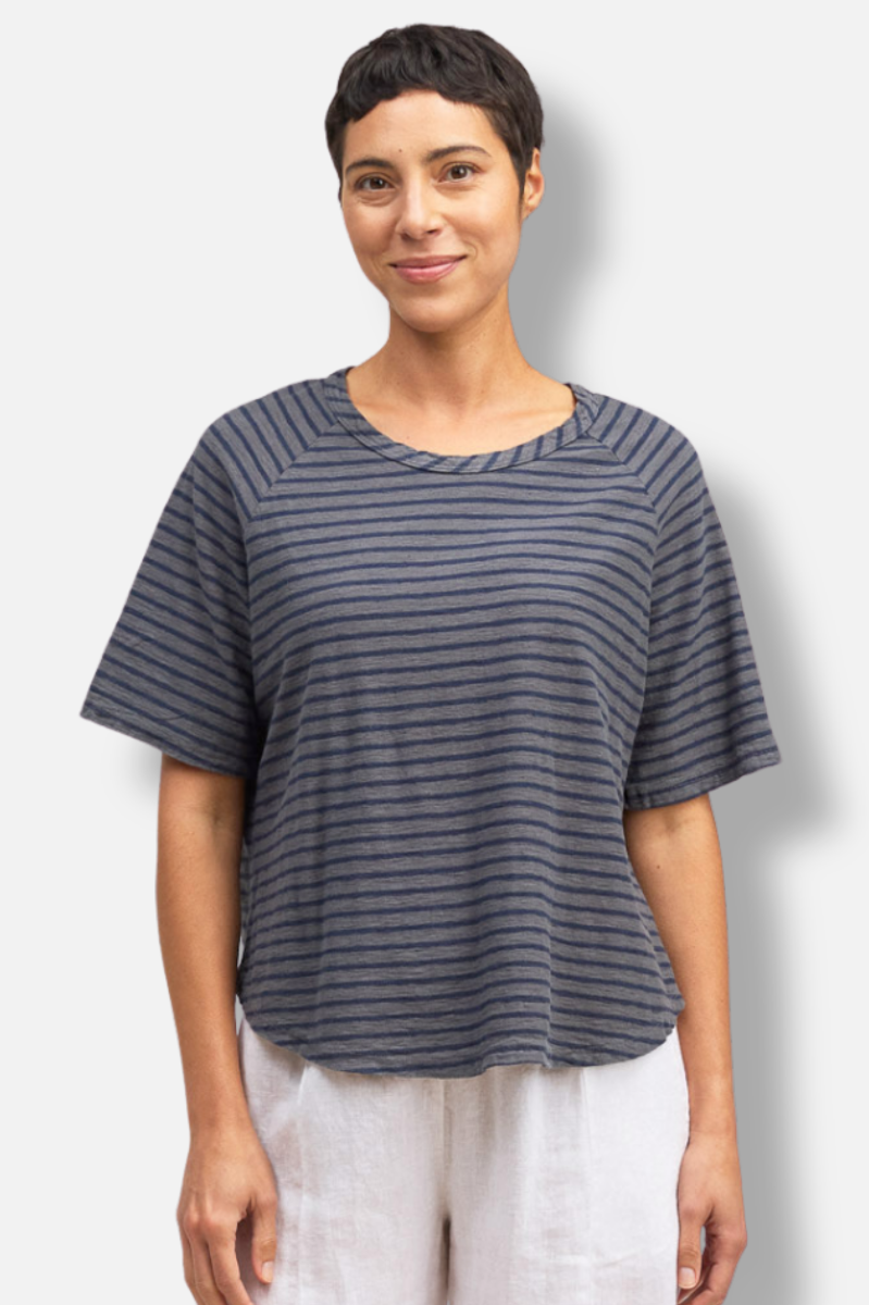 Boxy Raglan Top - Anthracite Stripe 