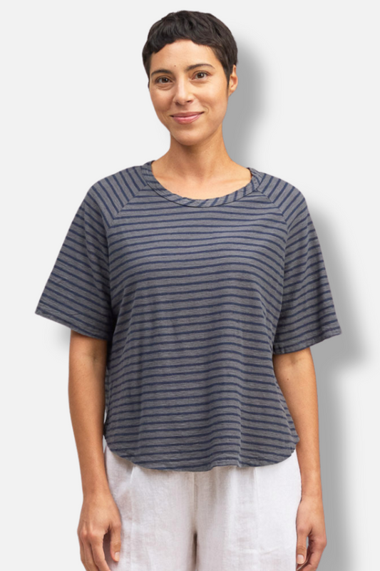 Boxy Raglan Top - Anthracite Stripe 