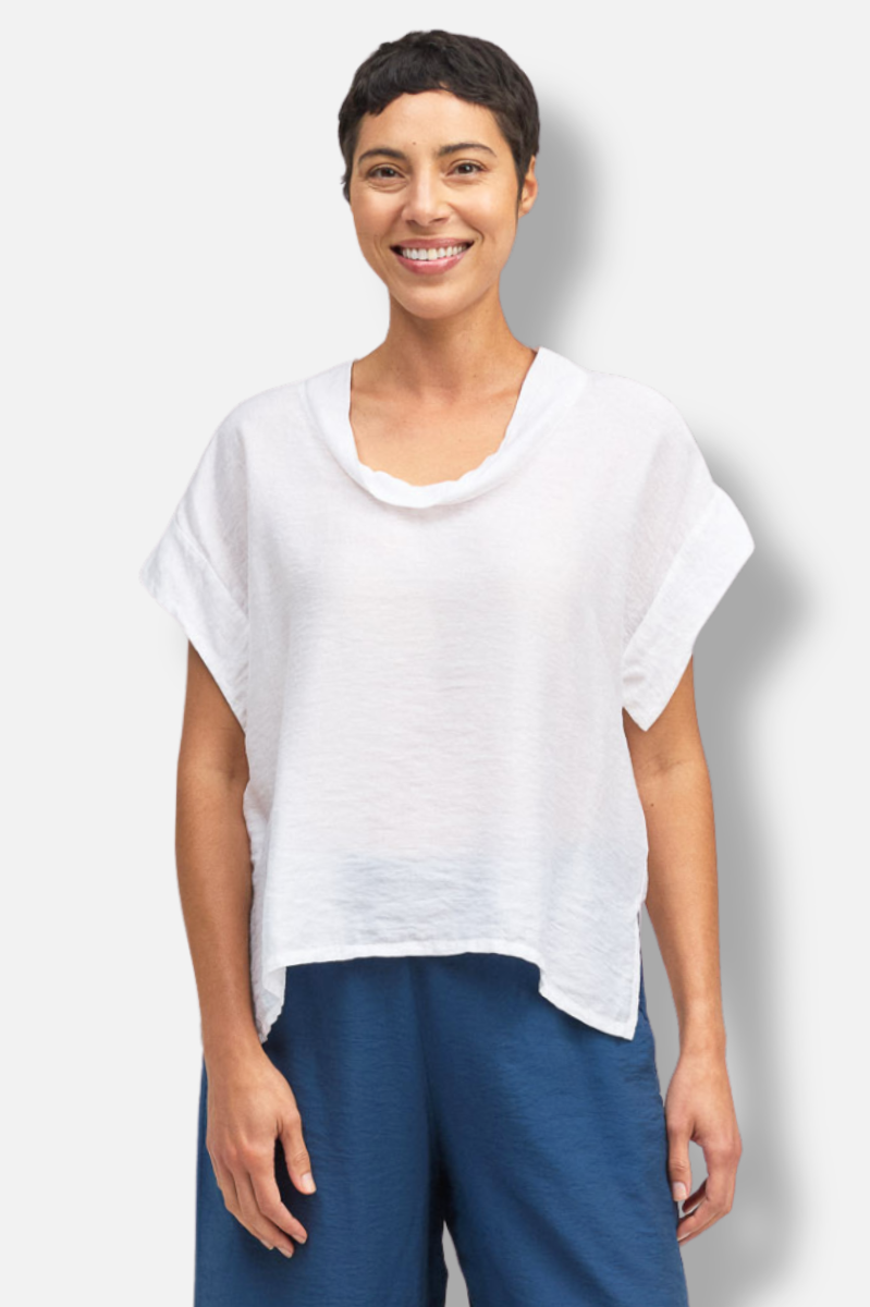 Short Sleeve Cowl Top - White Parachute