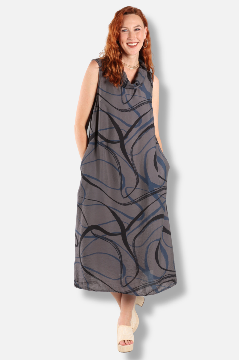 Cowl Neck Maxi Dress - Anthracite Swirl Parachute