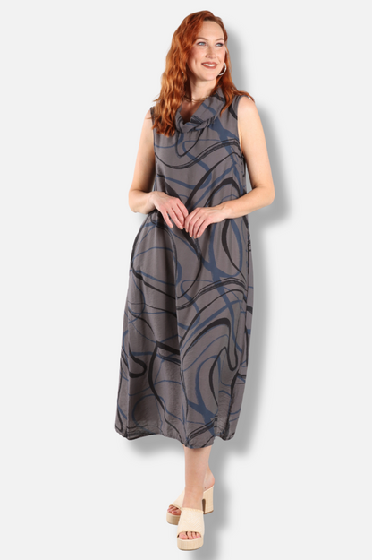 Cowl Neck Maxi Dress - Anthracite Swirl Parachute