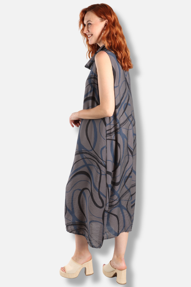 Cowl Neck Maxi Dress - Anthracite Swirl Parachute