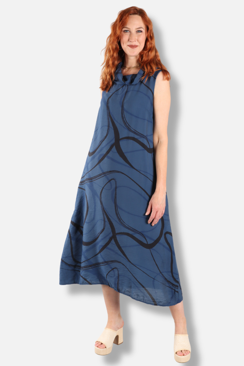 Cowl Neck Maxi Dress - Naval Swirl Parachute