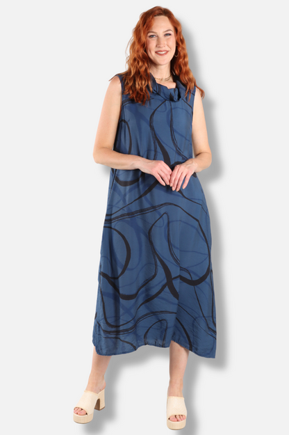 Cowl Neck Maxi Dress - Naval Swirl Parachute