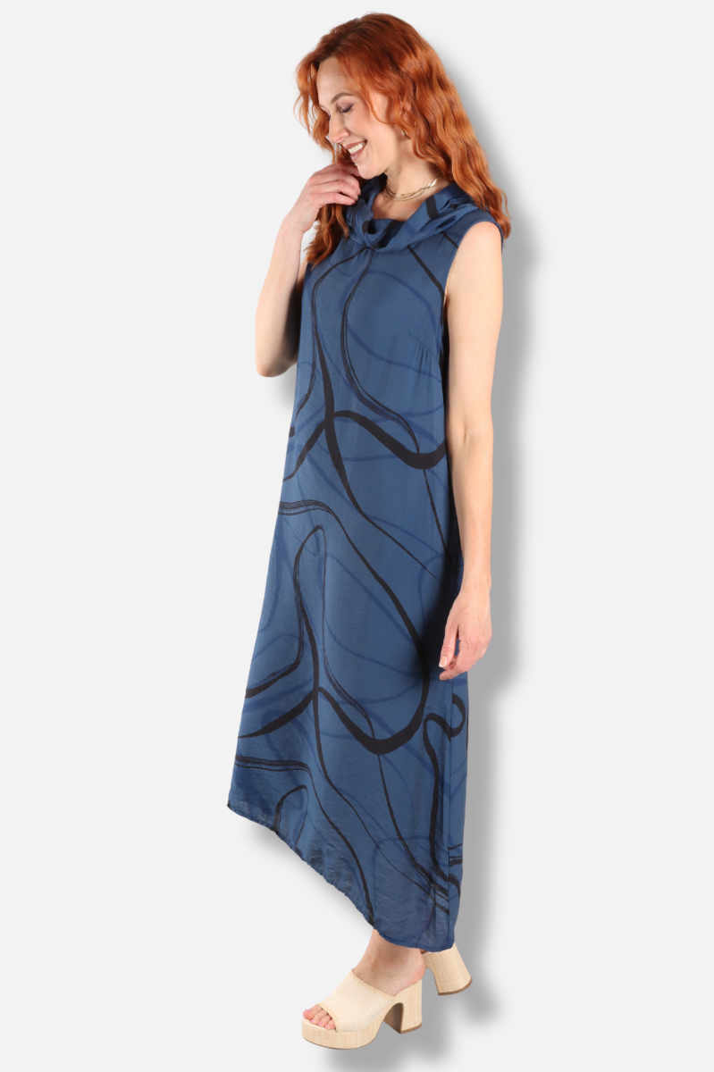 Cowl Neck Maxi Dress - Naval Swirl Parachute