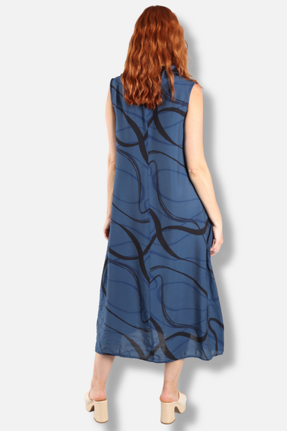 Cowl Neck Maxi Dress - Naval Swirl Parachute