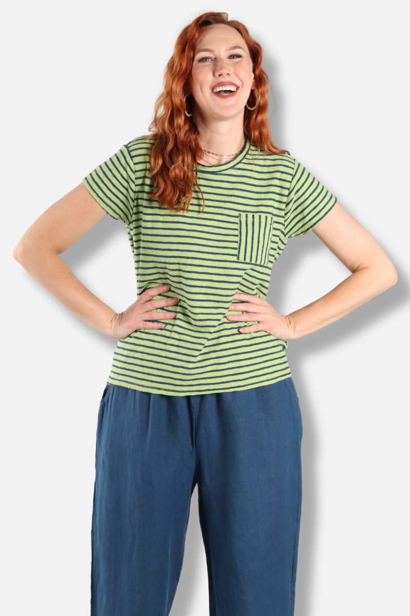 Easy Pocket Tee - Verde Stripe 