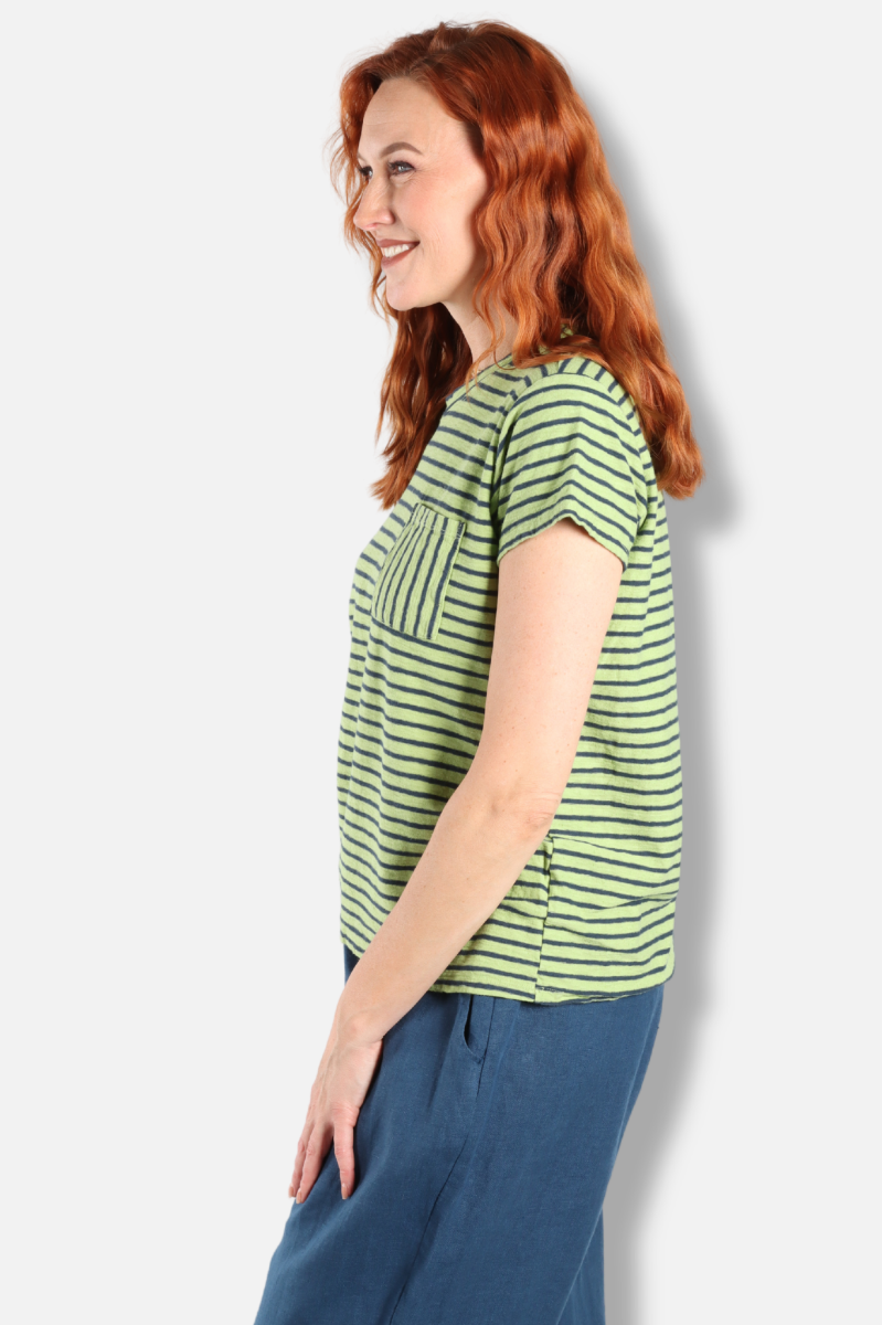 Easy Pocket Tee - Verde Stripe 