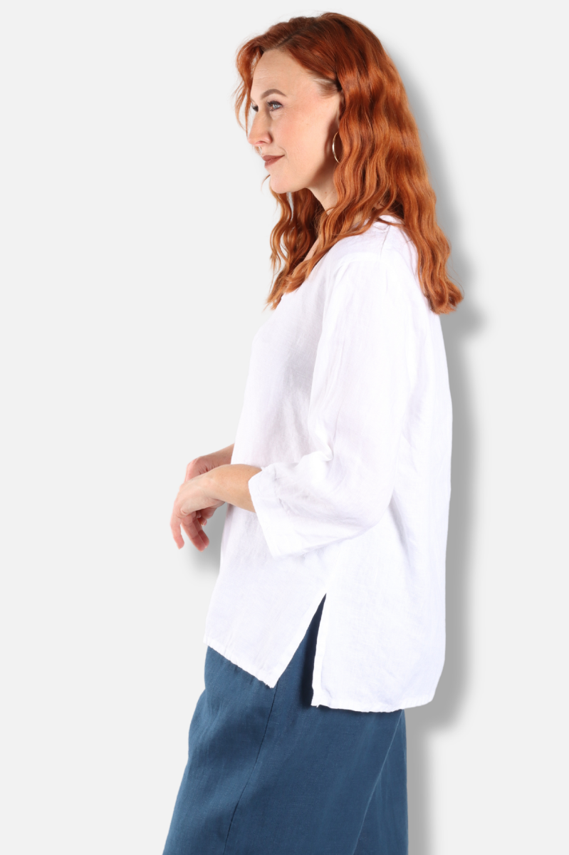 Aline V-Neck Top - White Linen