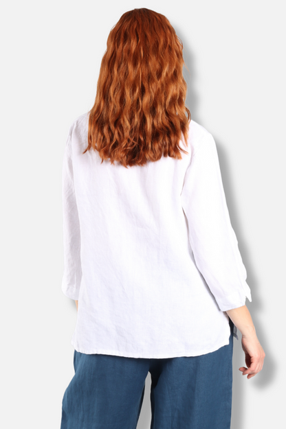 Aline V-Neck Top - White Linen