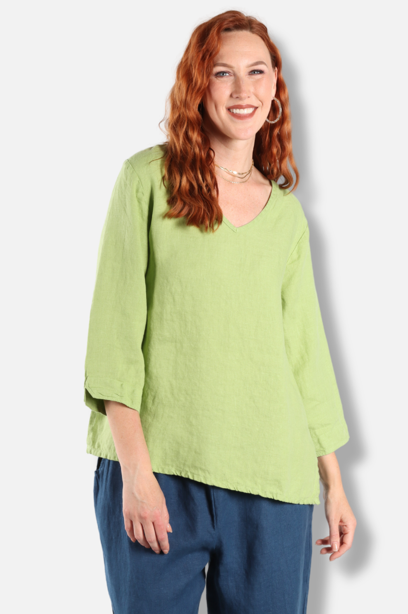 Aline V-Neck Top - Verde Linen