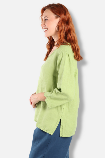 Aline V-Neck Top - Verde Linen