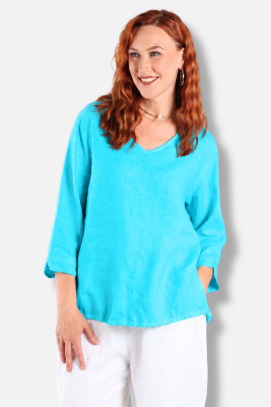 Aline V-Neck Top - Atoll Linen