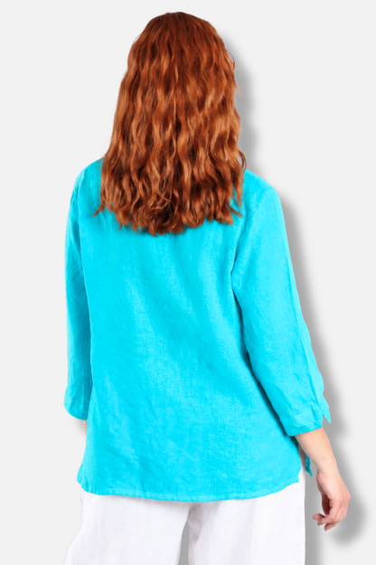 Aline V-Neck Top - Atoll Linen