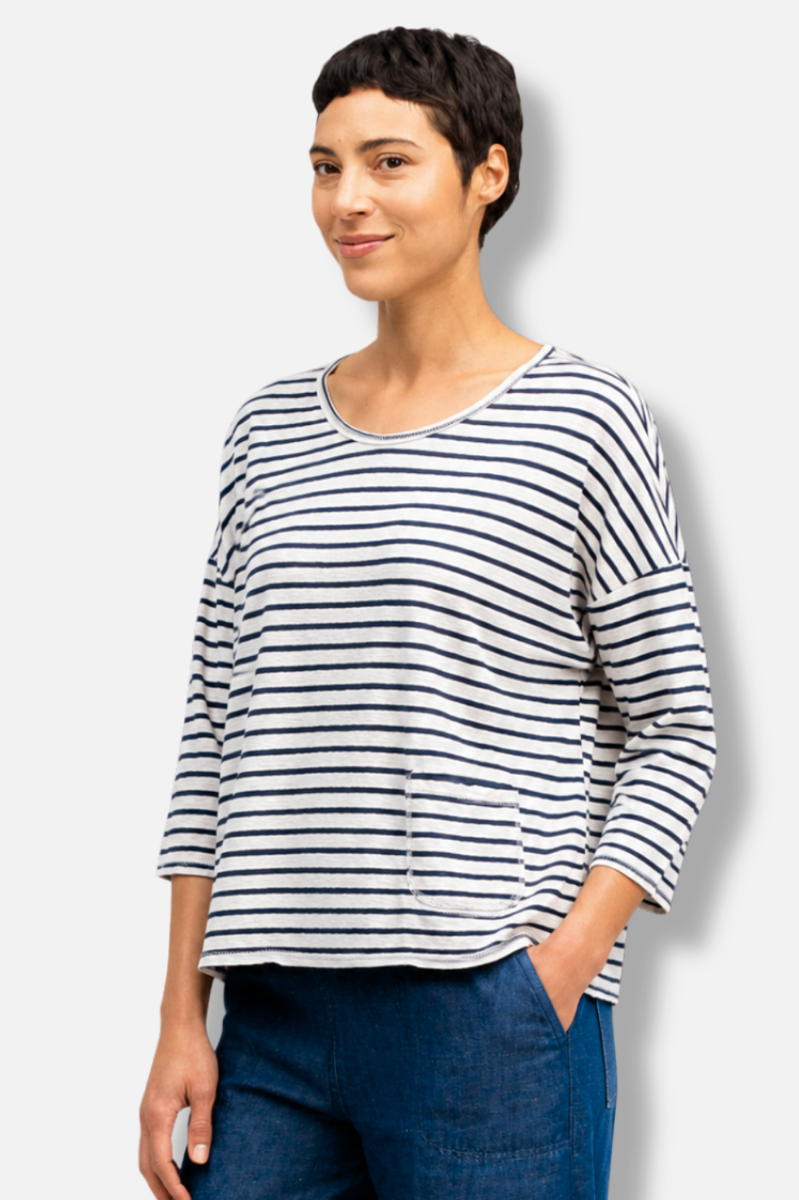 Boxy Pocket Top - Laundered Stripe 