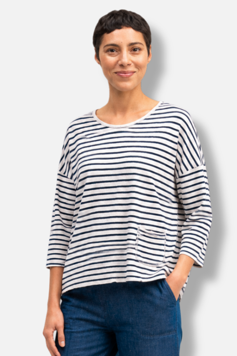 Boxy Pocket Top - Laundered Stripe 