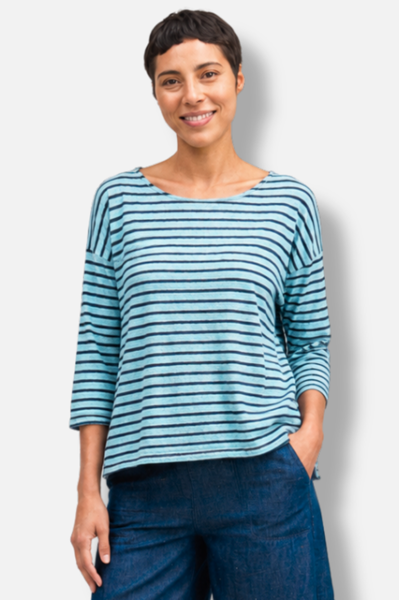 3/4 Sleeve Boatneck Top - Bellflower Stripe 