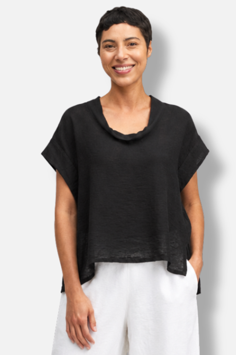 Short Sleeve Cowl Top - Black Parachute