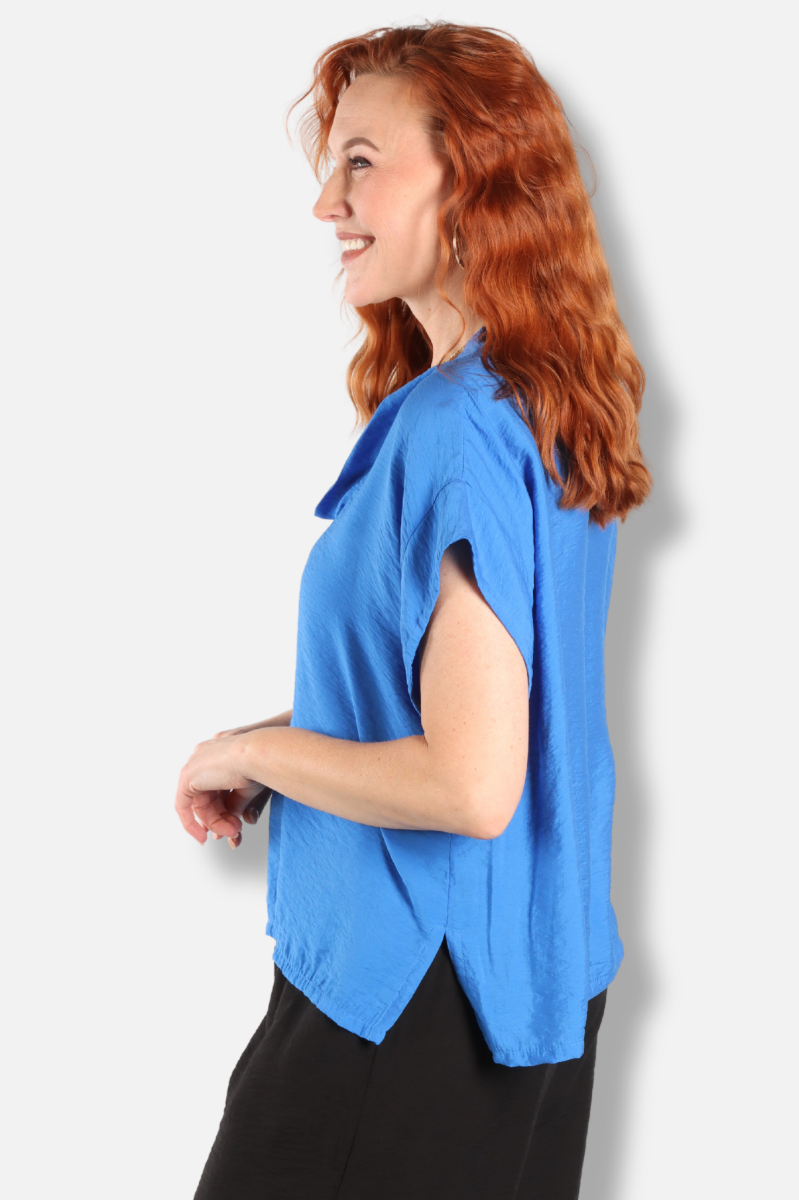 Short Sleeve Cowl Top - Vivid Blue Parachute