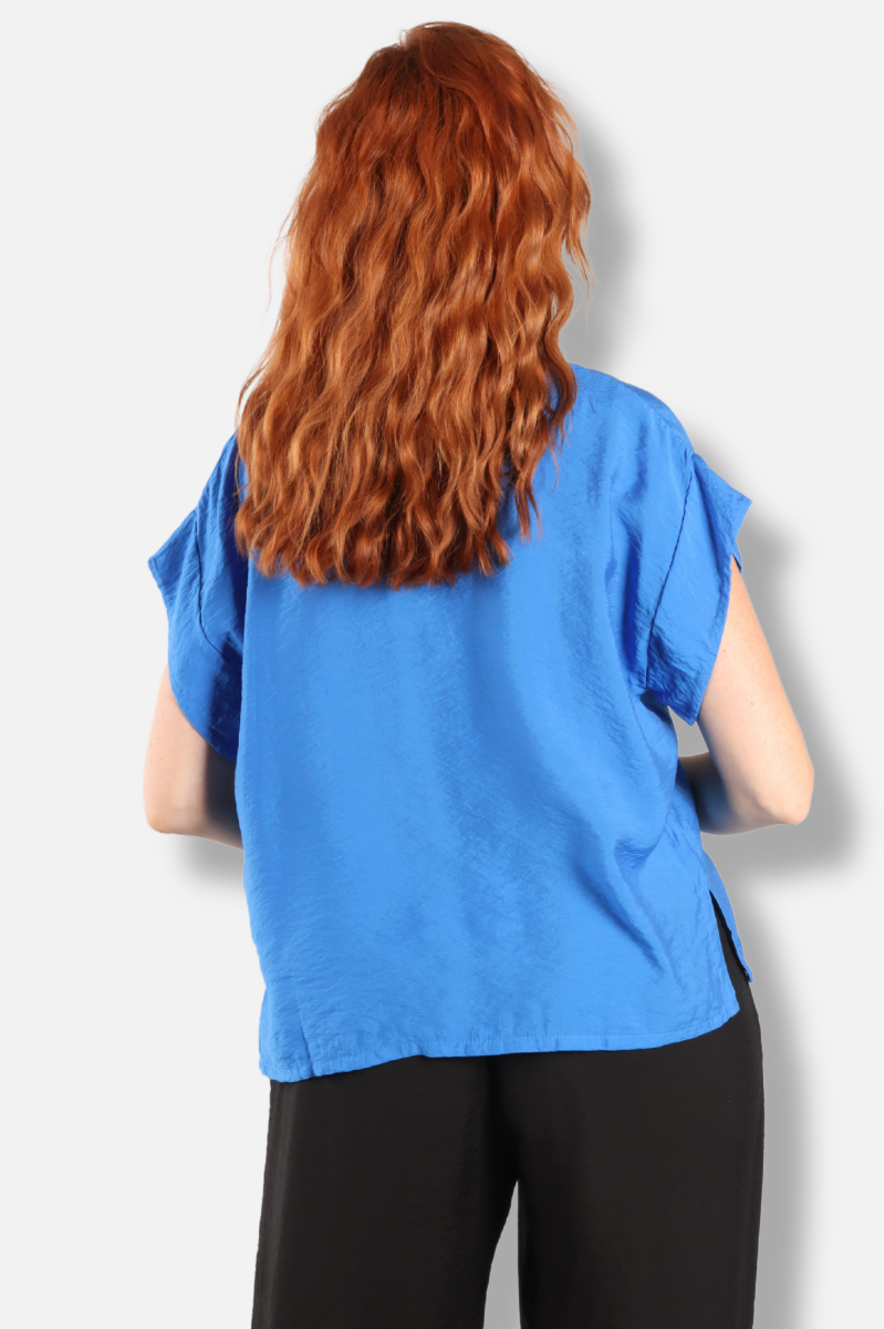 Short Sleeve Cowl Top - Vivid Blue Parachute