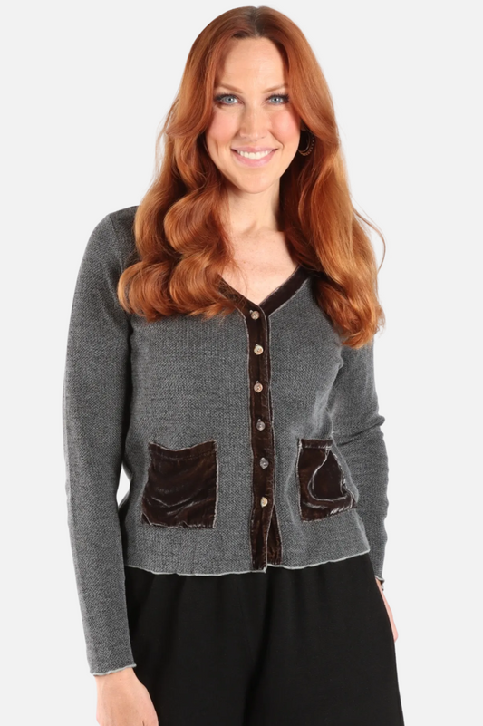 Crop Pocket Cardi - Seal Marled Sweater Knit