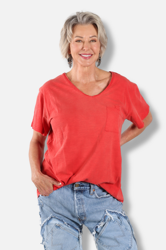 Moon Dance V-Neck Tee - Watermelon