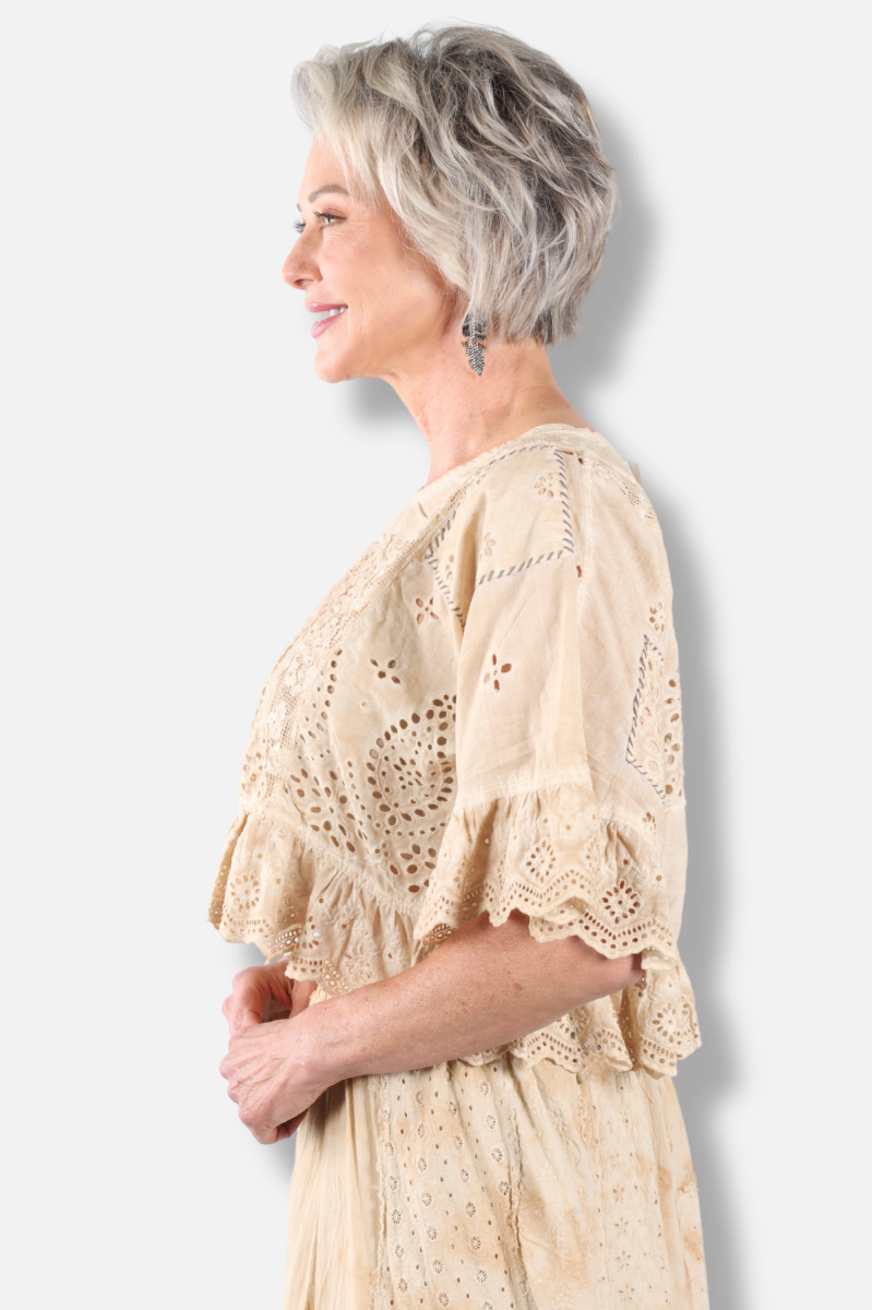 Softly Worn Eyelet Top - Oatmeal