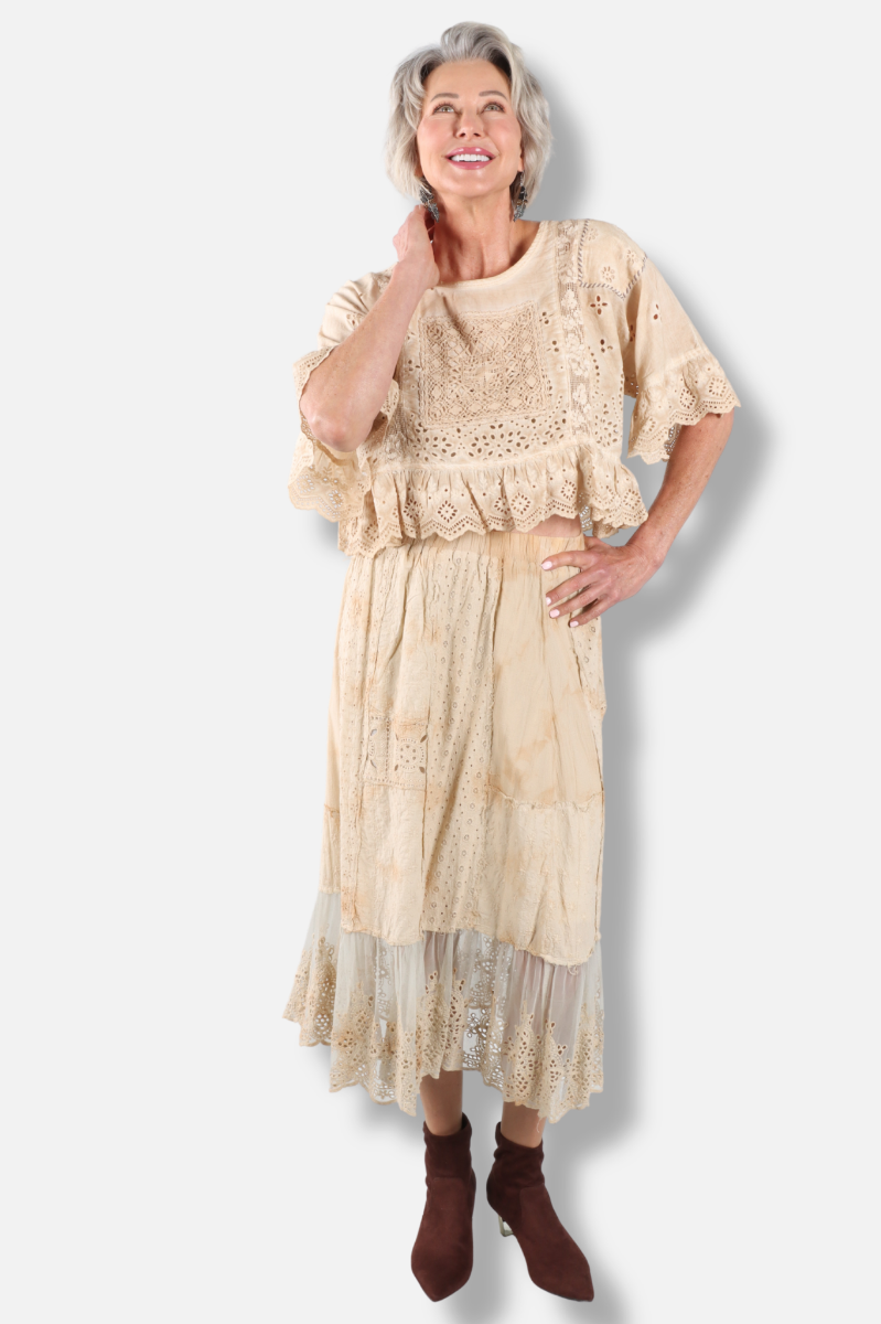 Softly Worn Eyelet Top - Oatmeal