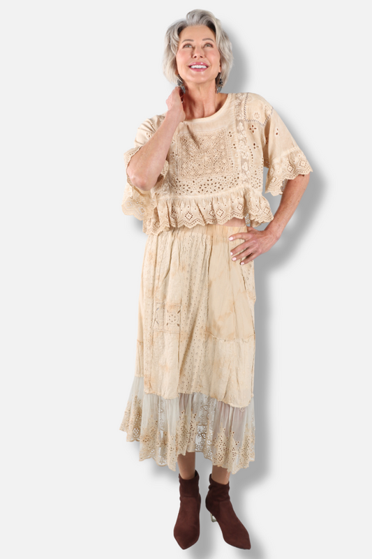 Softly Worn Eyelet Top - Oatmeal