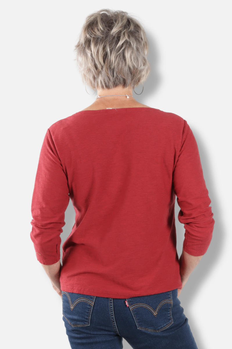 3/4 Sleeve Boatneck Tee - Maraschino