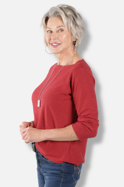 3/4 Sleeve Boatneck Tee - Maraschino