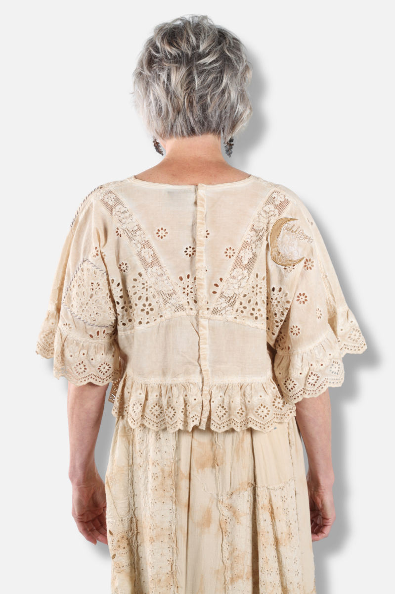 Softly Worn Eyelet Top - Oatmeal