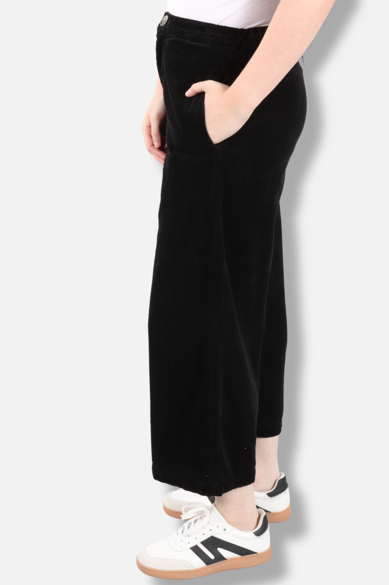 Crop Wide Leg Zip Pant - Black 