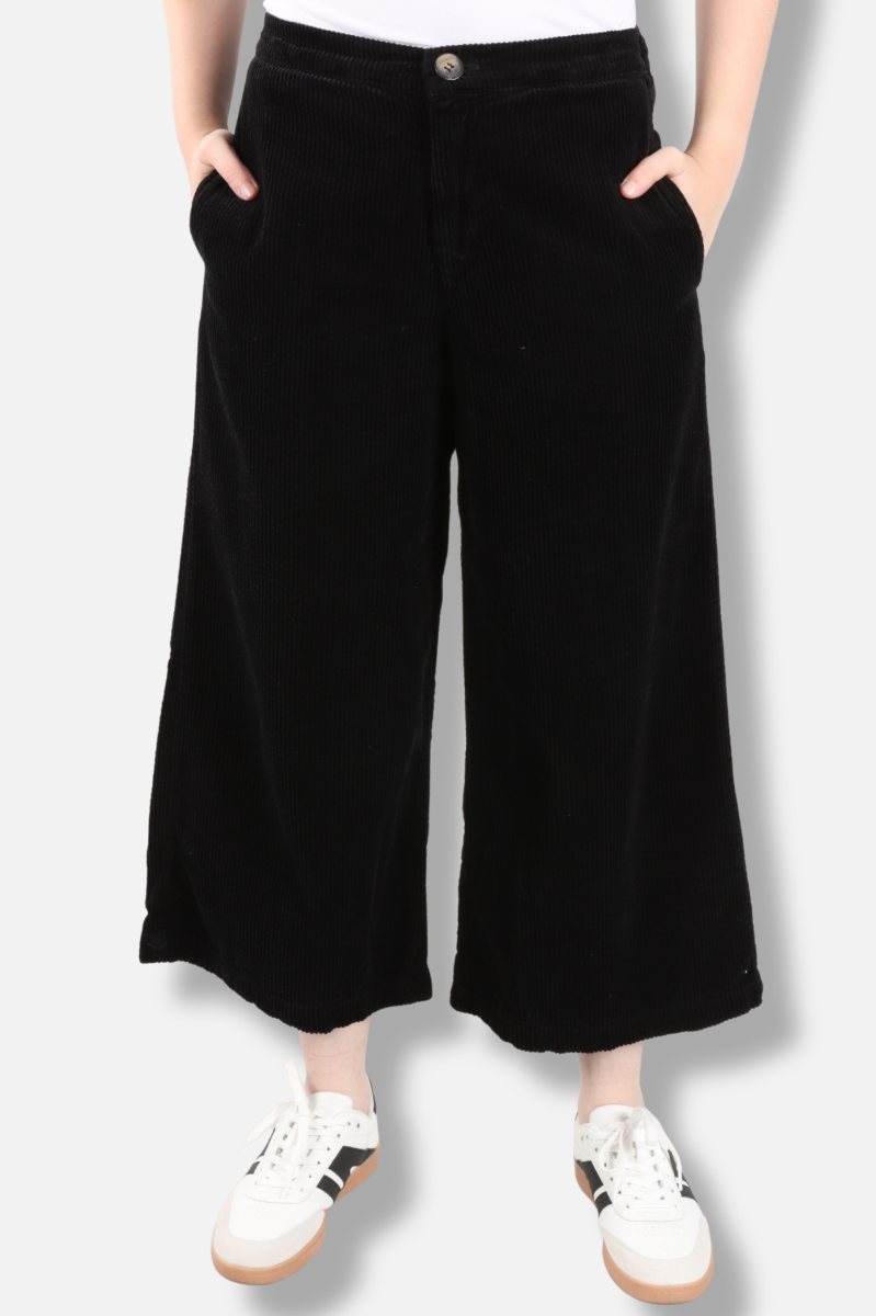 Crop Wide Leg Zip Pant - Black 