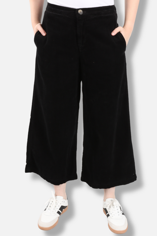 Crop Wide Leg Zip Pant - Black 