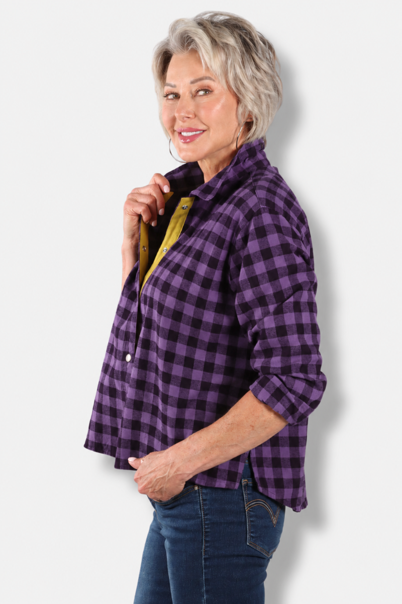 Snap Back Shirt - Eggplant Check