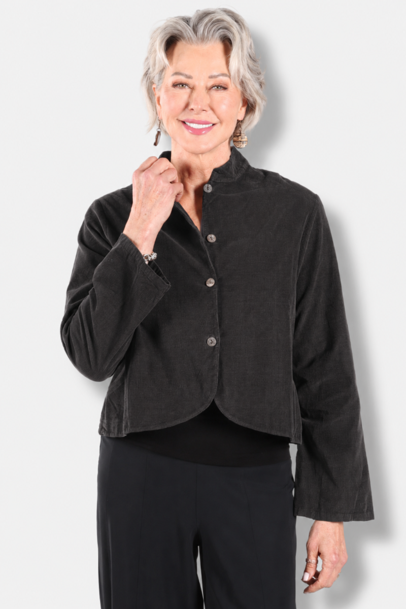 Crop Mandarin Jacket - Fig Corduroy