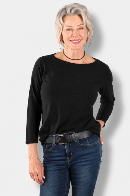 3/4 Sleeve Boatneck Tee - Black 