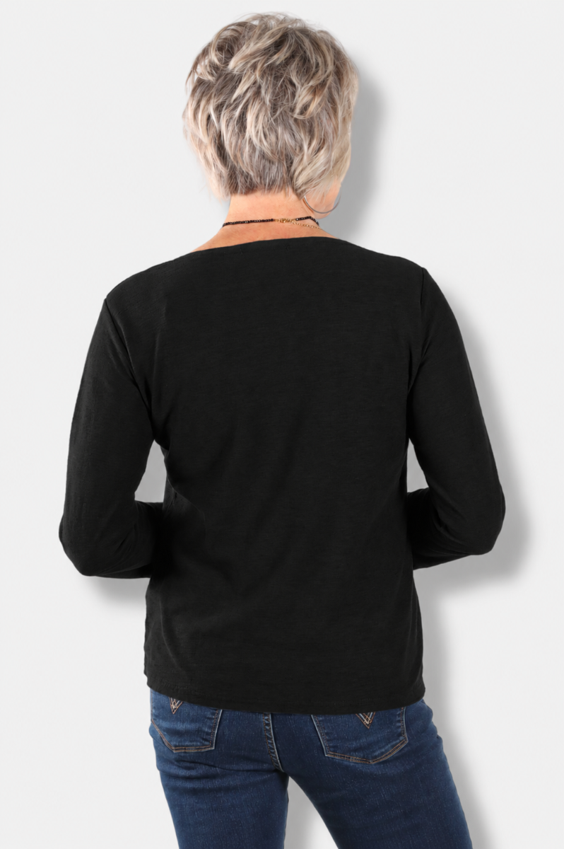 3/4 Sleeve Boatneck Tee - Black 