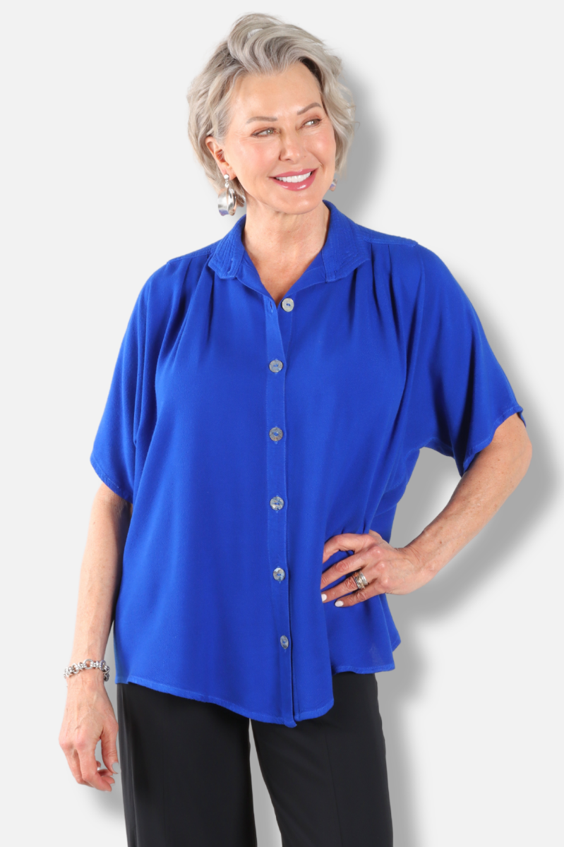 Round Collar Top - Electric Blue