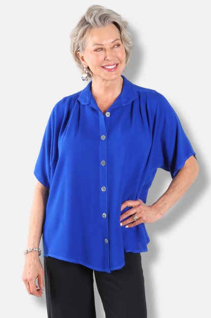 Round Collar Top - Electric Blue